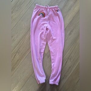 💖🌈Aviator Nation Rainbow Embroidered Sweatpants XS Pink Made in USA 💖🌈